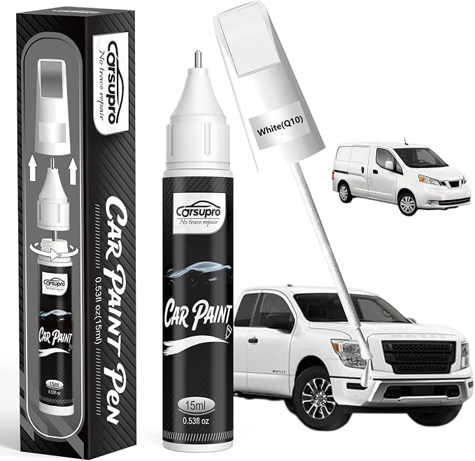 White(Q10) for Nissan Touch Up Paint Pen, 2 in 1 Car Scratch Remover with Pen Tip and Brush, Precise Color Match for Car Paint Scratch Repair, Quickly and Easily Fix Chips and Nicks