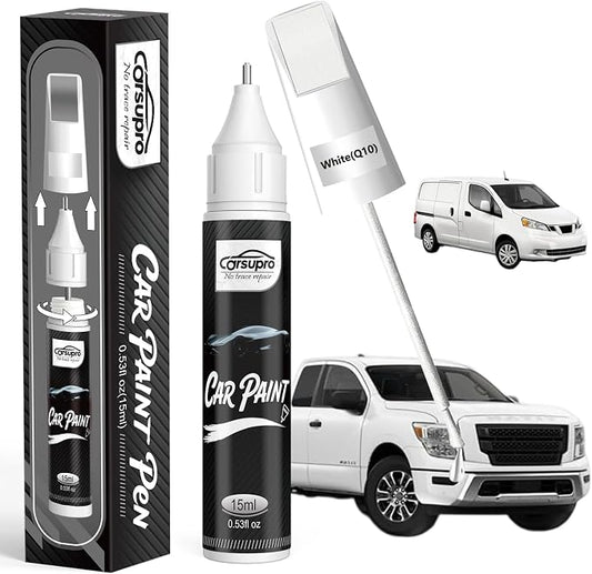 White(Q10) for Nissan Touch Up Paint Pen, 2 in 1 Car Scratch Remover with Pen Tip and Brush, Precise Color Match for Car Paint Scratch Repair, Quickly and Easily Fix Chips and Nicks