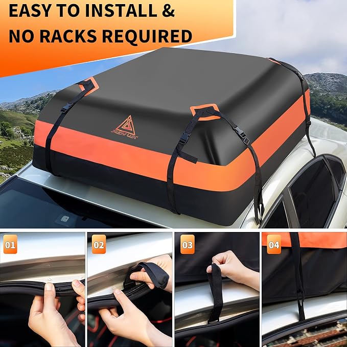 Car Rooftop Cargo Carrier Bag, 15 Cubic Feet Waterproof Heavy Duty 720D Car Roof Luggage Bag for All Vehicle with/Without Racks - Storage Bag, Anti-Slip Mat, 4 Door Hooks