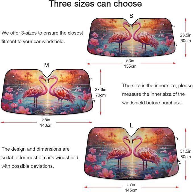 Windshield Sun Shade Flamingos Sunset Front Window Block UV Shades Visor Reflective Retractable for Car SUV Trucks