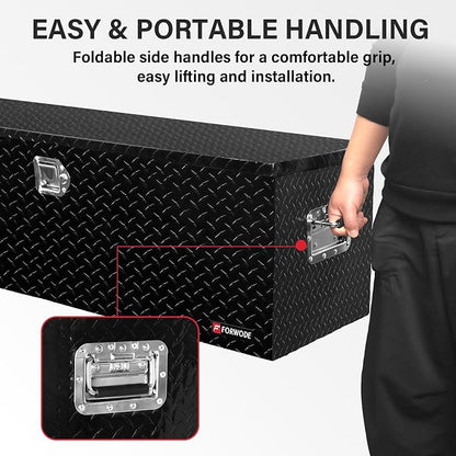 FORWODE 48 Inch Aluminum Truck Tool Box Lockable Truck Bed Tool Box Waterproof Truck Bed Storage Box with Gas Struts & Side Handle Truck Tool Chest for Pickup, Truck Bed, RV, Trailer & Garage (Black)