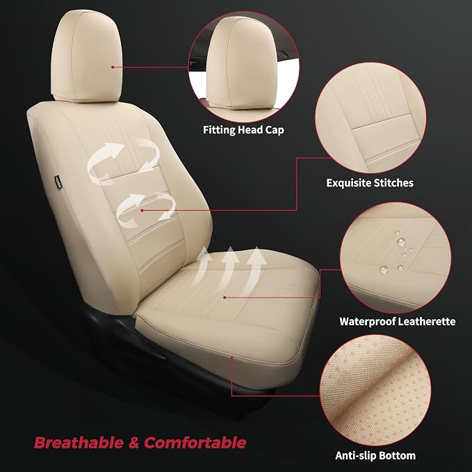 FREESOO RAV4 Seat Covers Full Set Custom Fit for Toyota Rav4 Gasoline LE (NOT for Hybrid) 2013 2014 2015 2016 2017 2018, Faux Leather Car Seat Cover, Airbag Compatible, Beige