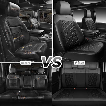 CAR PASS Memory Foam Leather Seat Covers Full Set, Breathable Perforated Nappa Leather Seat Covers Universal Fit for Cars,SUV,Truck Seat Covers Thick 3D Foam Comfortable, Airbag Compatible Black Gray