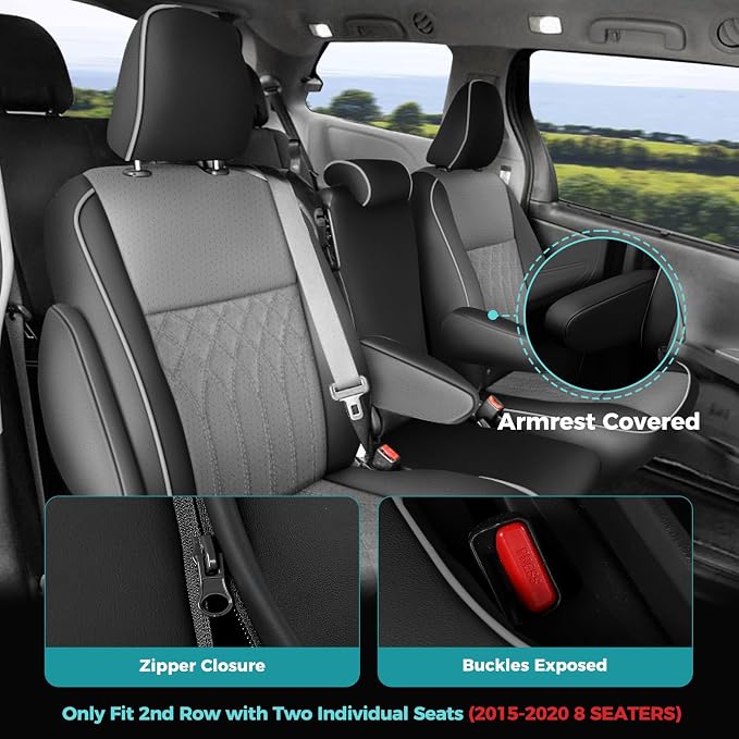 Customized for Toyota Sienna Seat Covers 2011-2020 Sienna 8 Seats 3 Row, Leather Car Seat Covers Waterproof Seat Covers Full Set for Cars, Car Seat Protectors, Airbag Compatible(BlackGrey)