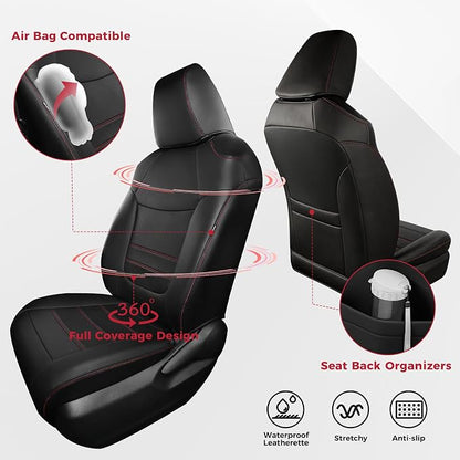 FREESOO RAV4 Seat Covers Full Set Custom Fit for Toyota Rav4(Only Hybrid) 2019 2020 2021 2022 2023 2024 2025 LE/XLE/XLE Premium/Limited, Faux Leather Car Seat Cover, Airbag Compatible, Black Red