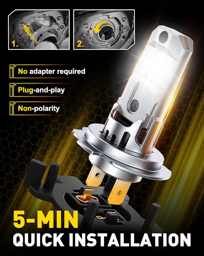 AUXITO H7/H7ll Bulbs, 44,000LM 900% Super Brighter, 6500K Cool White, 1:1 Mini Halogen Size H7/H7ll Fog Lights with Cooling Fan, Plug and Play, Pack of 2
