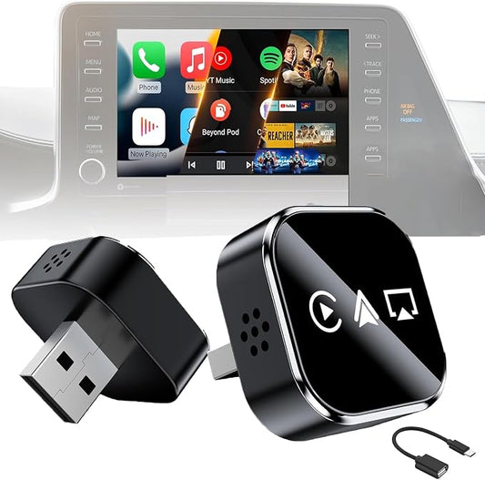 2026 4-in-1 CarPlay Adapter Wireless CarPlay + AirPlay + Android Auto + MirrorLink | Plug-&-Play for iPhone 10+ & Android 11+ | USB-A & Type-C Dual Ports (Black)