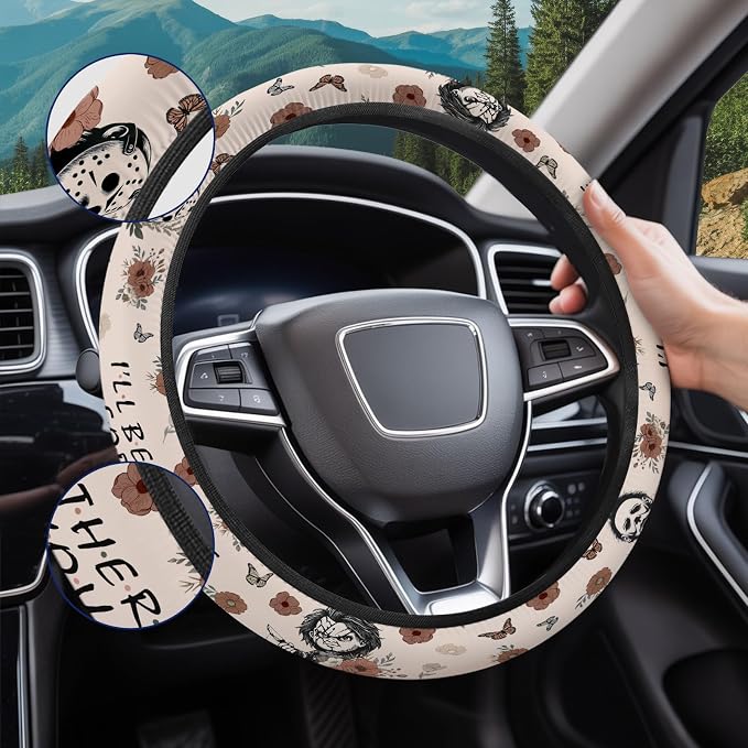 GENANY Dark Horror Steering Wheel Cover, Non Slip Polyester Car Wheel Protector for Car SUV Truck, Universal 15 Inch