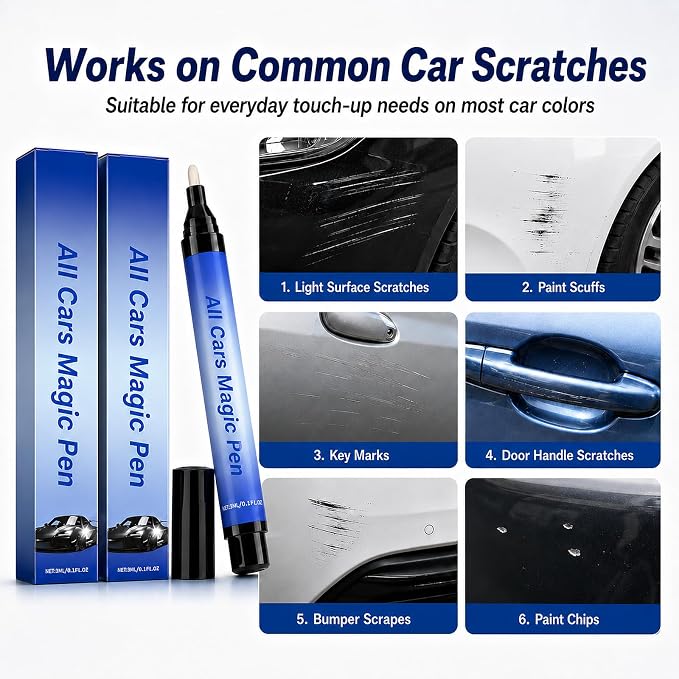 2026 New Magic Car Scratch Remover Pen, For Any Car Color Scratch Remover Pen,For Deep & Light Scratches, Chips & Scuffs, Long-Lasting Weather-Resistant Scratch Repair Tool for Most Vehicles.
