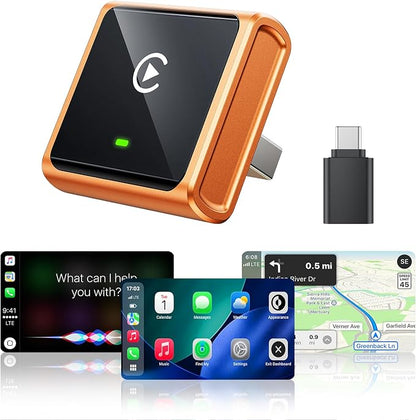 Wireless CarPlay Adapter for iPhone Only, with USB-C | Zero-Latency Auto-Connect GPS, Easy Wired-to-Wireless Conversion for Apple CarPlay, Works with Factory Wired CarPlay, Orange