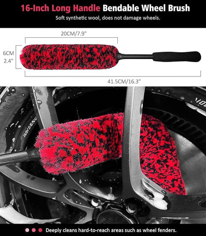 YeewayVeh 6PCS Motorcycle Cleaning Kit with Boar Hair Detailing Brush-Pro Safe for Chrome,Chain, Tire & Engine, Bendable Wheel Brush, Tire and Chain Brush, Wash Mitt & Microfiber Towel for Dirt Bike