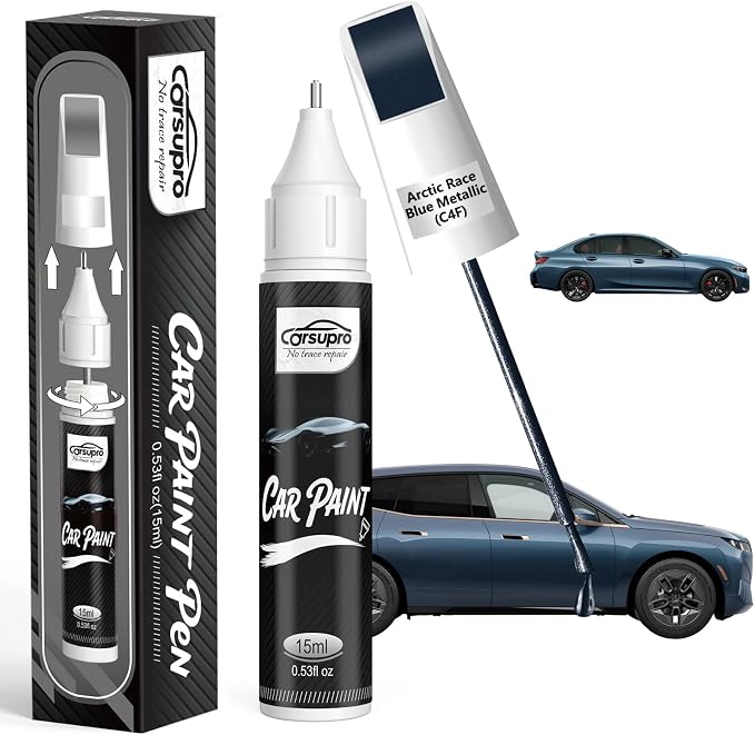Arctic Race Blue Metallic(C4F) for BMW Touch Up Paint Pen, 2 in 1 Car Scratch Remover with Pen Tip and Brush, Precise Color Match for Car Paint Scratch Repair, Quickly and Easily Fix Chips and Nicks