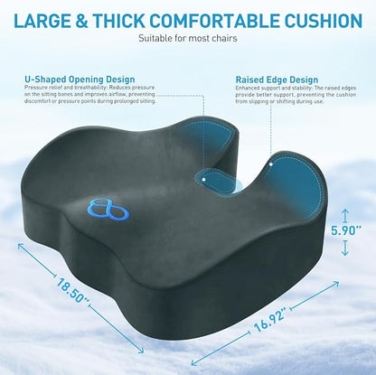 BlissTrends Extra Thick Seat Cushion for Office Chair & Car Seat,DarkGreen | Tailbone & Sciatica Relief, Ergonomic Support, High-Density Memory Foam, Comfort for Extended Sitting