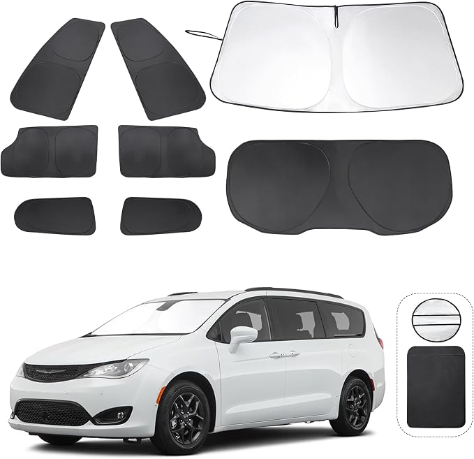 TINGLU Window Shades for Chrysler Pacifica Minivan 2017-2026 8PCS Accessories Full Windows Rear Triangular Windshield Sun Shade Sun UV Rays Privacy Protection
