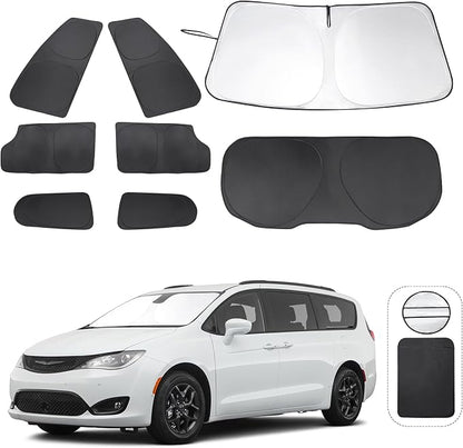 TINGLU Window Shades for Chrysler Pacifica Minivan 2017-2026 8PCS Accessories Full Windows Rear Triangular Windshield Sun Shade Sun UV Rays Privacy Protection