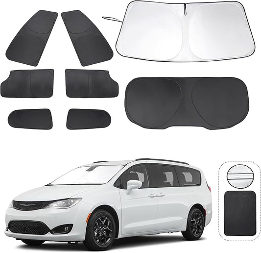 TINGLU Window Shades for Chrysler Pacifica Minivan 2017-2026 8PCS Accessories Full Windows Rear Triangular Windshield Sun Shade Sun UV Rays Privacy Protection