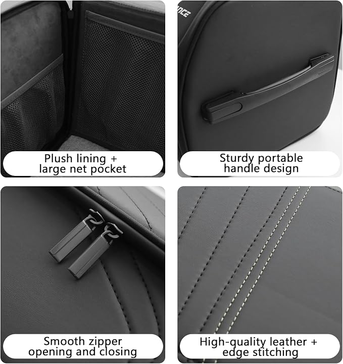 TOPABYTE Car Trunk Organizer with Lid and Sturdy Handle Foldable Durable Premium Leather Storage Box Cargo for BMW SUV Sedan Truck, Black, Small