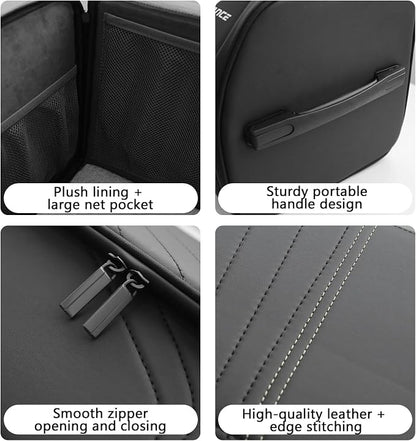 TOPABYTE Car Trunk Organizer with Lid and Sturdy Handle Foldable Durable Premium Leather Storage Box Cargo for BMW SUV Sedan Truck, Black, Small