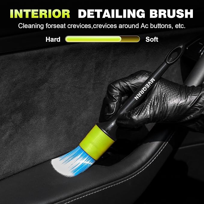 MVEQRRN 9PCS Car Detailing Brush Set, Boar Hair Detailing Brushes,Car Detailing Wheel Kit (Green) | Soft & Stiff Bristles Auto Detailing Brush,Wheel & Tire Brush,Interior & Exterior Car Brush,Car Wash Kit for Cars,Trucks,SUVs