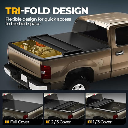 Auto Dynasty Soft Tri-Fold Truck Bed Tonneau Cover Compatible with 1995-2004 Tacoma 6.3Ft Fleetside/Styleside Bed, Matte Black Soft Vinyl Top