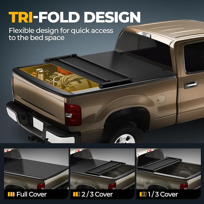 Auto Dynasty Soft Tri-Fold Truck Bed Tonneau Cover Compatible with 2015-2025 Ford F-150 6.5Ft/78Inch Fleetside Bed, Matte Black Soft Vinyl Top