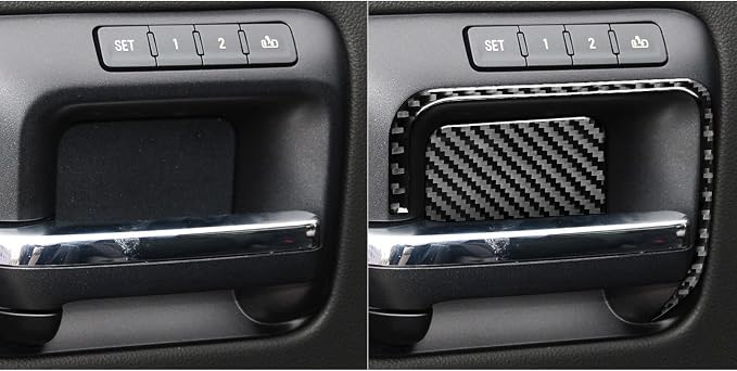 Real Premium Carbon Fiber Fit for Chevy Silverado/GMC Sierra 1500 2014-2018 for 2500/3500HD 2015-2019 Car Door Bowl Handle Kit Panel Trim Decals Sticker Auto Interior Accessories Cover Black