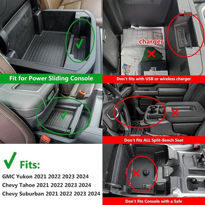 Console Console Organizer Storage Tray Accessories fits for 2024 2023 2022 2021 GMC Yukon Chevy Tahoe Suburban Only Fit for Power Sliding Console