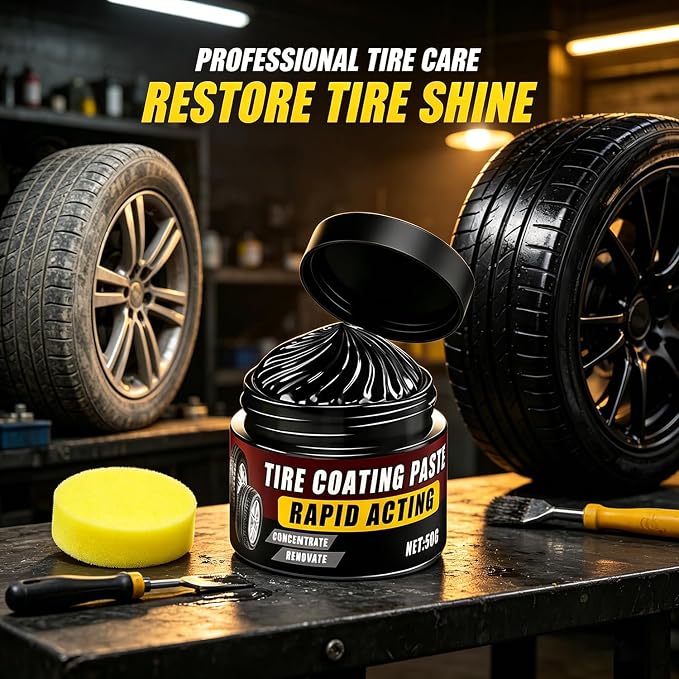 Premium Tire Coating Paste Rapid Acting, Tire Nourish Cream & Trim Restorer, Cera para NeumáTicos, Bring Back The Original Deep Black Shine to Rubber and Plastic (4Pc)