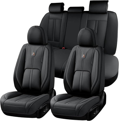 Huidasource Car Seat Covers Full Set Luxury Nappa Leather, Seat Cover with Velcro Adjustable, Airbag, Lumbar Support, Cooling and Heating, Car Seat Covers Universal Fit for Most Cars SUV Trucks, Black