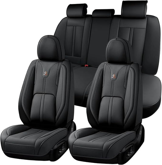 Huidasource Car Seat Covers Full Set Luxury Nappa Leather, Seat Cover with Velcro Adjustable, Airbag, Lumbar Support, Cooling and Heating, Car Seat Covers Universal Fit for Most Cars SUV Trucks, Black