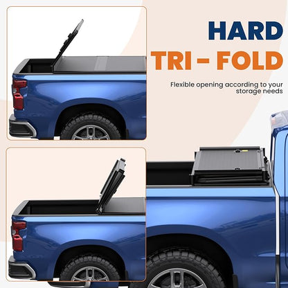 KUIPERAUTO 5.8 FT Fiberglass Tri Hard Truck Bed Tonneau Cover Fleetside Compatible for 2007-2025 2026 Chevy Silverado 1500 GMC Sierra (19 Classic Only) - 69.6 inch
