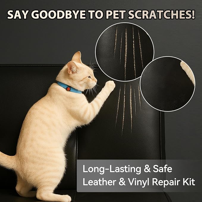 Black Leather Repair Kit for Furniture, Leather Couch Repair Kit for Car Interiors, Seats, Steering Wheel, Sofa, Shoes, Restore Leather Scratch, Tears & Burn Hole with Easy Instructions