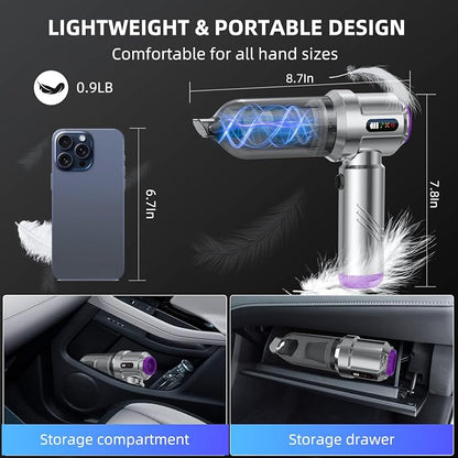 Cordless Vacuum Cleaner - 22000PA Handheld Car Vacuum, 4-in-1 Portable Mini Air Duster Rechargeable, 3-Speed Small Powerful Gadgets & Gifts, for Home, Office, Mattress, Carpet, Pet (Silver)
