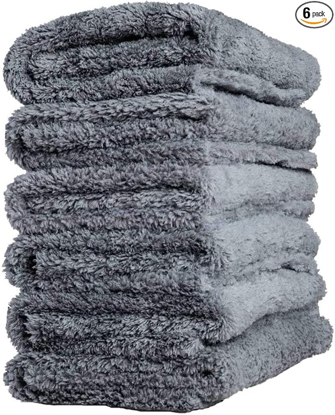 Kingsheep Edgeless Microfiber Towel Car Drying Wash Buffing 6Pack 16"x16" Ultra Plush 450gsm Detailing Cloth (Gray)