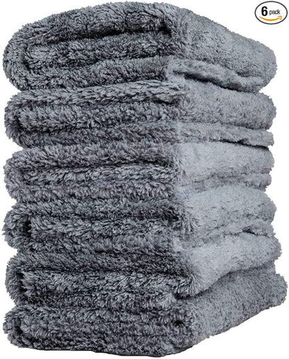Kingsheep Edgeless Microfiber Towel Car Drying Wash Buffing 6Pack 16"x16" Ultra Plush 450gsm Detailing Cloth (Gray)