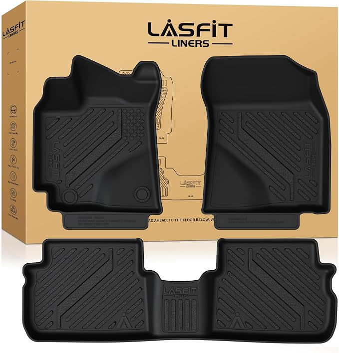 LASFIT Precision-Trimmed Floor Mats Fit for Toyota Corolla/Matrix 2009-2013/Pontiac Vibe 2009 2010, All-Weather Protection TPE 1st & 2nd Row Car Liners for Toyota Accsessories, Easy to Clean, Black