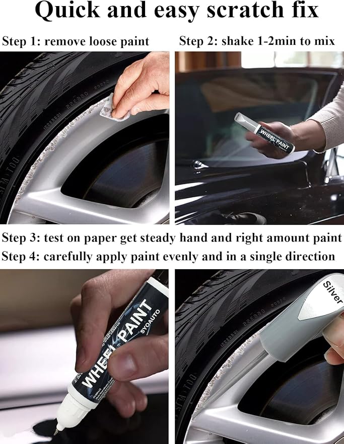 SYOAUTO Matte Black Rim Touch Up Paint, Car Wheel Scratch Repair Touch Up Paint Pen, Universal Color Rim Wheel Paint (Matte Black)
