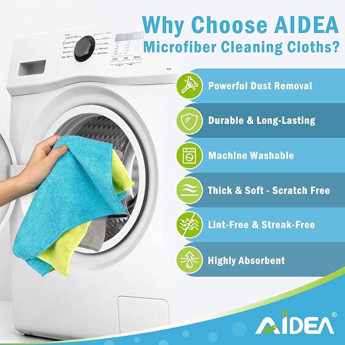 AIDEA Microfiber Cleaning Cloth-200PK, Soft Microfiber Towels for Cars, Absorbent Cleaning Rags, Lint-Free Streak-Free Wash Cloths for House, Kitchen, Window(12in.x12in)