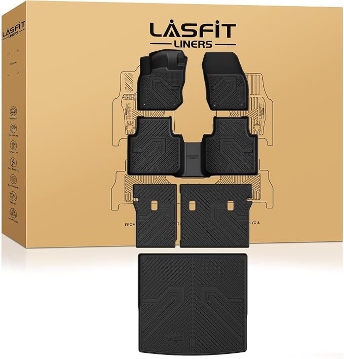 LASFIT Floor Mats for Volkswagen Tiguan 2025 2026, All-Weather Protection TPE Car Mats 2 Rows Floor Liners & Trunk Mats & Seatback Mats Full Set for VW Tiguan Accessories, Black