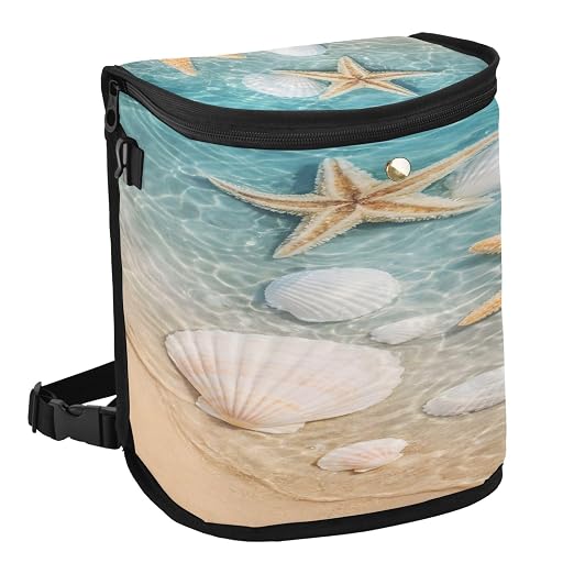 senya Car Trash Can Car Garbage Can Car Waste Basket,Starfish Seashell on Beach Leak-Proof Car Trash Bin, Car Trash Hanging Car Accessories Interior Car Organizer Bag