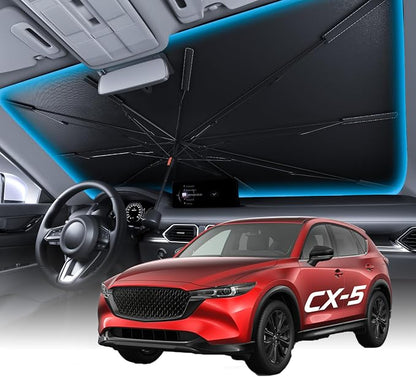 Wigoo Windshield Sun Shade Umbrella for Mazda CX-5 2017-2026 [100% Sun Blockage, Ice Cooling Fabric] Foldable Heat Insulation Front Window Sunshade Umbrella for Mazda CX-5 2017-2026