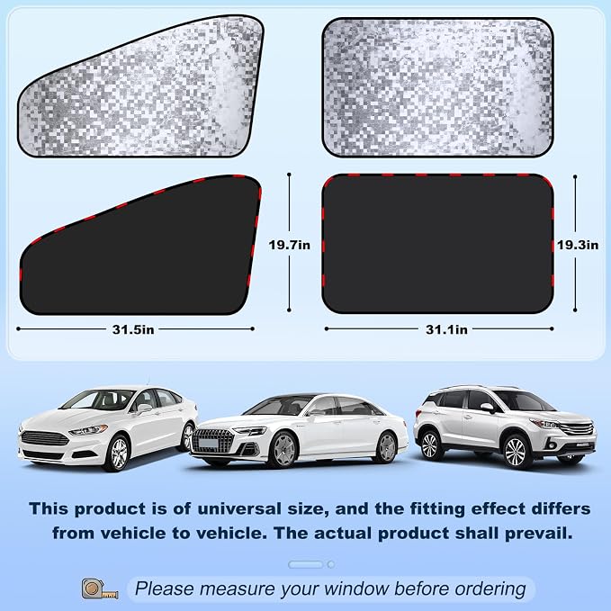 ZATOOTO Rear Side Window Sun Shade - 2 Pack Car Window Covers 99% UV Light Block Car Curtains Magnetic Side Window Sun Shade Keeps Cooler for Breastfeeding, Taking a nap, Changing Clothes, Camping