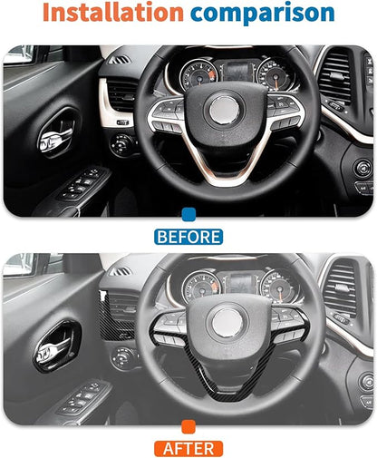 JeCar 9pcs Set Black Carbon Fiber Interior Trim Kit for 2014-2018 Jeep Cherokee Interior Accessories