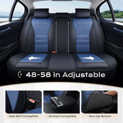 Coverado Car Seat Covers Full Set, Nappa Leather Seat Covers for Cars, Car Seat Protector Car Seat Cushion, Front and Back Seat Protectors Cushions Universal Fit for Most Cars Vehicles(Black&Blue)