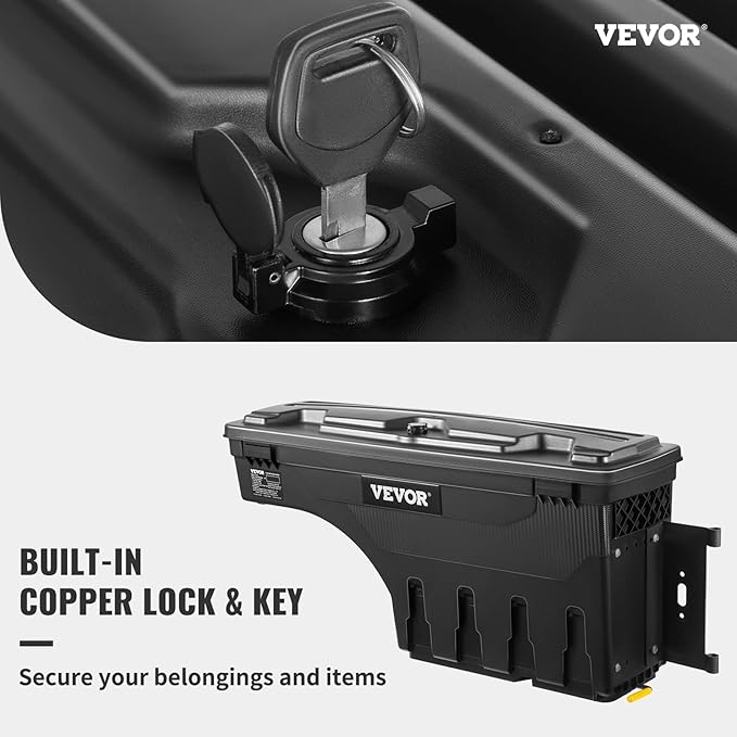 VEVOR Truck Bed Storage Box, Compatible with Chevrolet Silverado 1500 GMC Sierra 1500 2019-2020 R, Waterproof ABS Wheel Well Tool Box with Lockable Lid, 6.6 Gal/25 L Toolbox, Passenger Side, Black