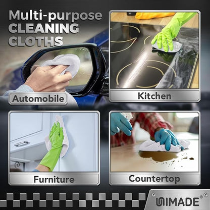 UNIMADE Shop Towels, 100 Pack Commercial Grade Work Rags Microfiber Towels for Cars Cleaning Rags Bulk Detailing Cloth for Automotive Bar Mechanic Restaurant Garage Housekeeping, 11.5"x 11.5", White
