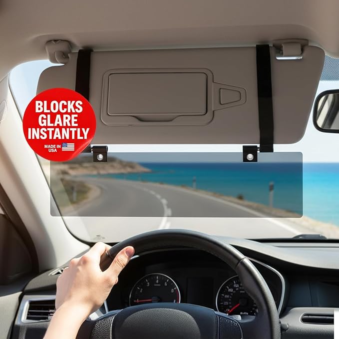 Glare Guard Professional-Grade Polarized Sun Visor Extender –Anti-Glare Sun Glare Blocker for Car Windshields, Adjustable Clip-On UV400 Tinted Visor Extension for Cars, Trucks & SUV (w/Storage Pouch)
