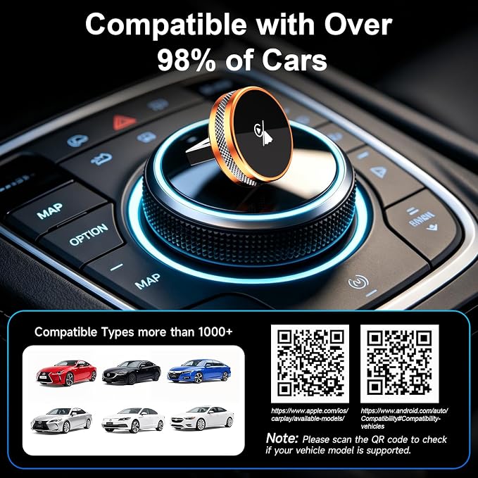 2-in-1 Wireless CarPlay & Android Auto Adapter, CarPlay Dongle Convert Wired to Wireless, Bluetooth & Wi-Fi, Plug & Play, Zero Latency, Compatible with USB/USB-C(Orange)