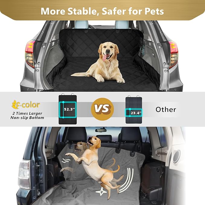 F-color SUV Cargo Liner for Dogs, Heavy Duty Water Resistant Pet Cargo Cover Dog Seat Cover Mat for Mid-Size SUVs Sedans Vans with Bumper Flap Protector, Non-Slip, Standard Size Universal Fit, Black