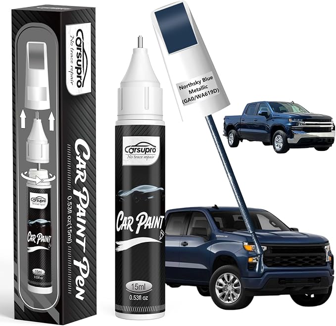 Northsky Blue Metallic(GA0/WA619D) for Chevrolet Touch Up Paint Pen, 2 in 1 Car Scratch Remover with Pen Tip and Brush, Precise Color Match for Car Paint Scratch Repair, Quickly and Easily Fix Chips and Nicks